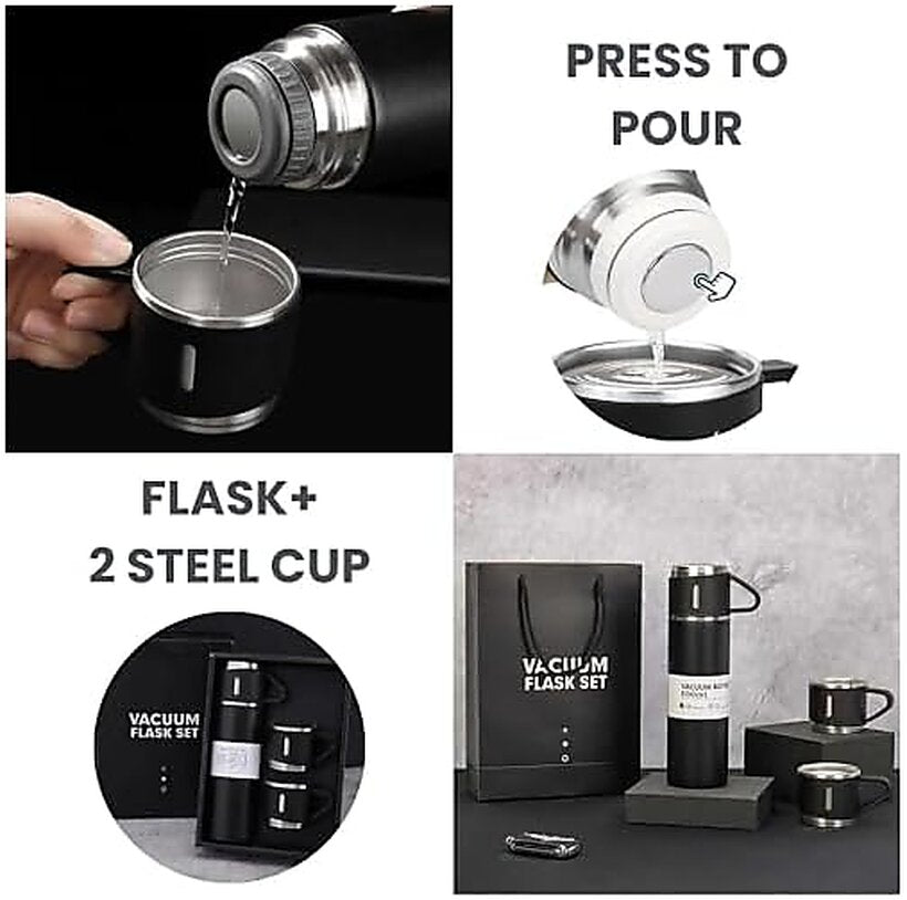 Stainless Steel vaccum flask with cup 2nos