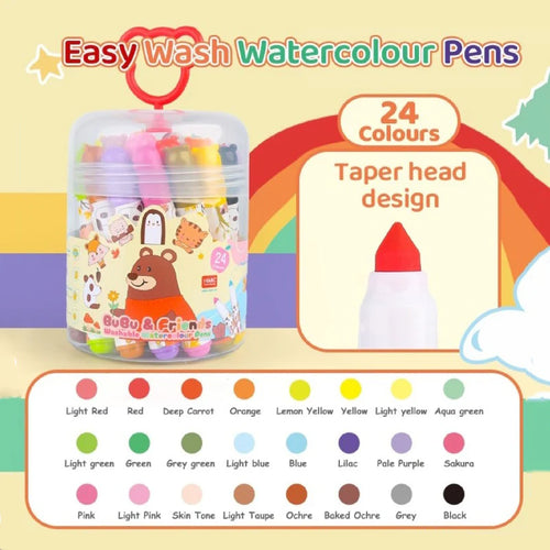 24 Colors Washable Watercolour Marker Set – Kids Painting Brush Pens