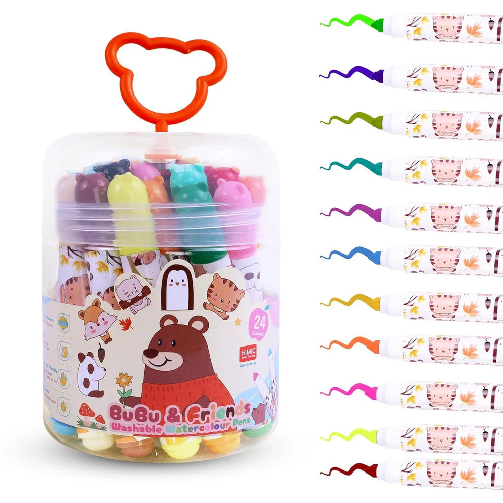 24 Colors Washable Watercolour Marker Set – Kids Painting Brush Pens
