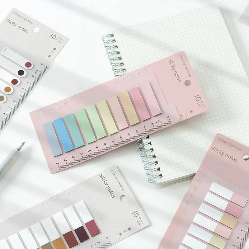 Aesthetic Sticky Notes with Ruler – 10 Color Tabs