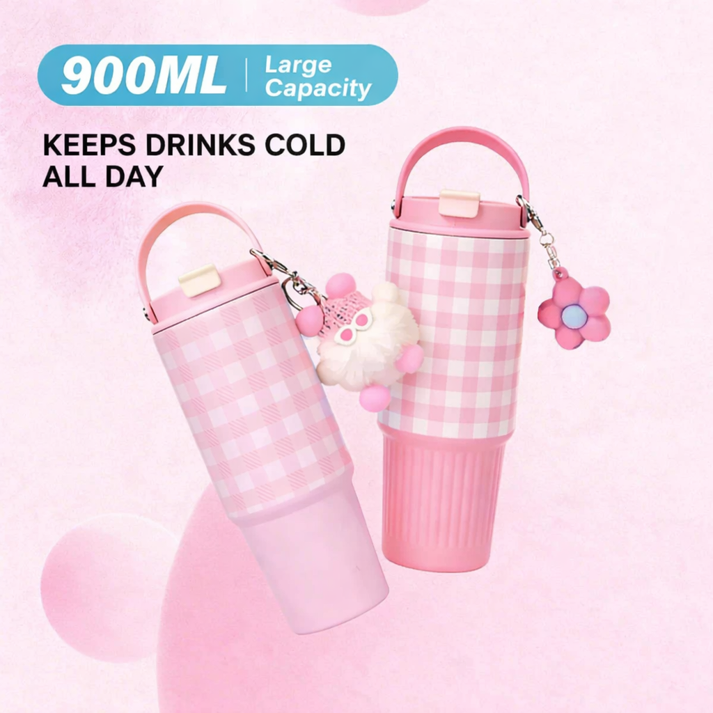 🌸 Aesthetic Insulated Tumbler Bottle with Handle 750ml