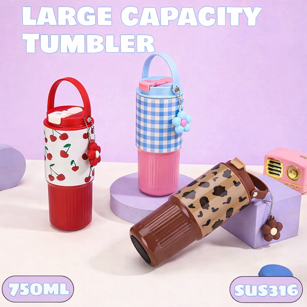 🌸 Aesthetic Insulated Tumbler Bottle with Handle 750ml