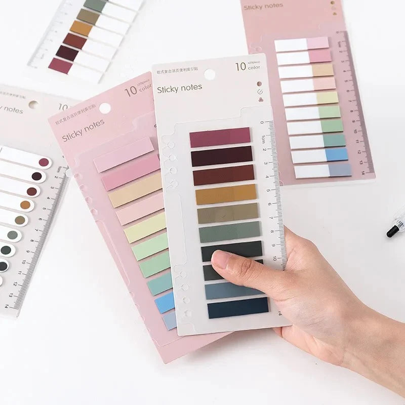 Aesthetic Sticky Notes with Ruler – 10 Color Tabs