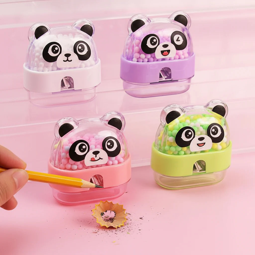 Cute Panda Pencil Sharpener with Shavings Container