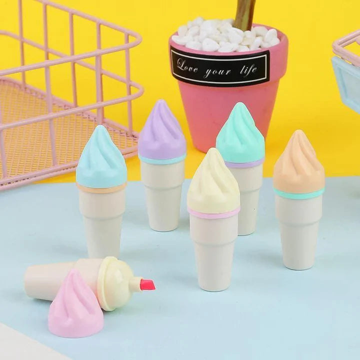 Ice Cream Highlighter Set – Kawaii Pastel Marker Pens (6 Colors)