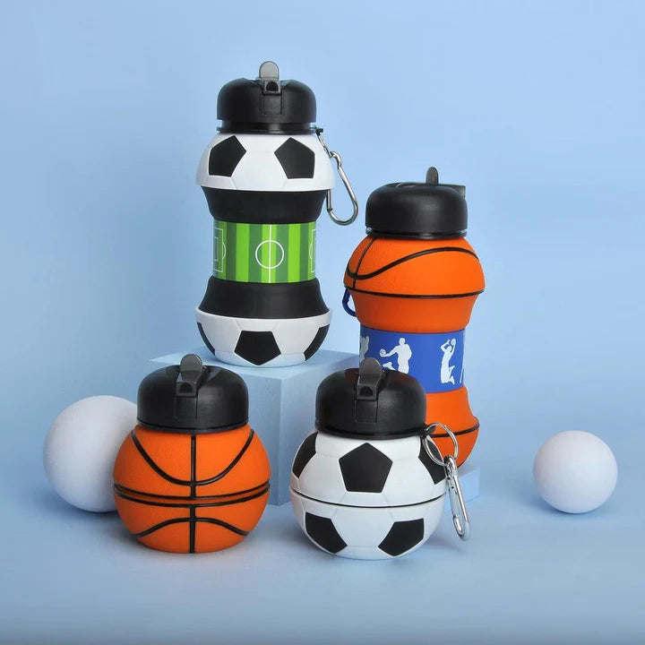 Sports Theme Collapsible Water Bottle – Silicone Foldable Bottle for Kids