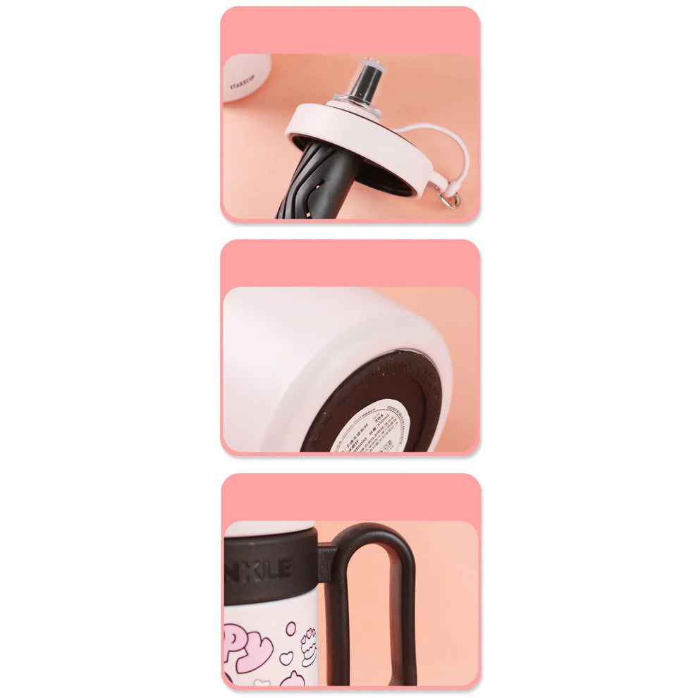 Cute Insulated Tumbler with Handle & Straw – 850ml