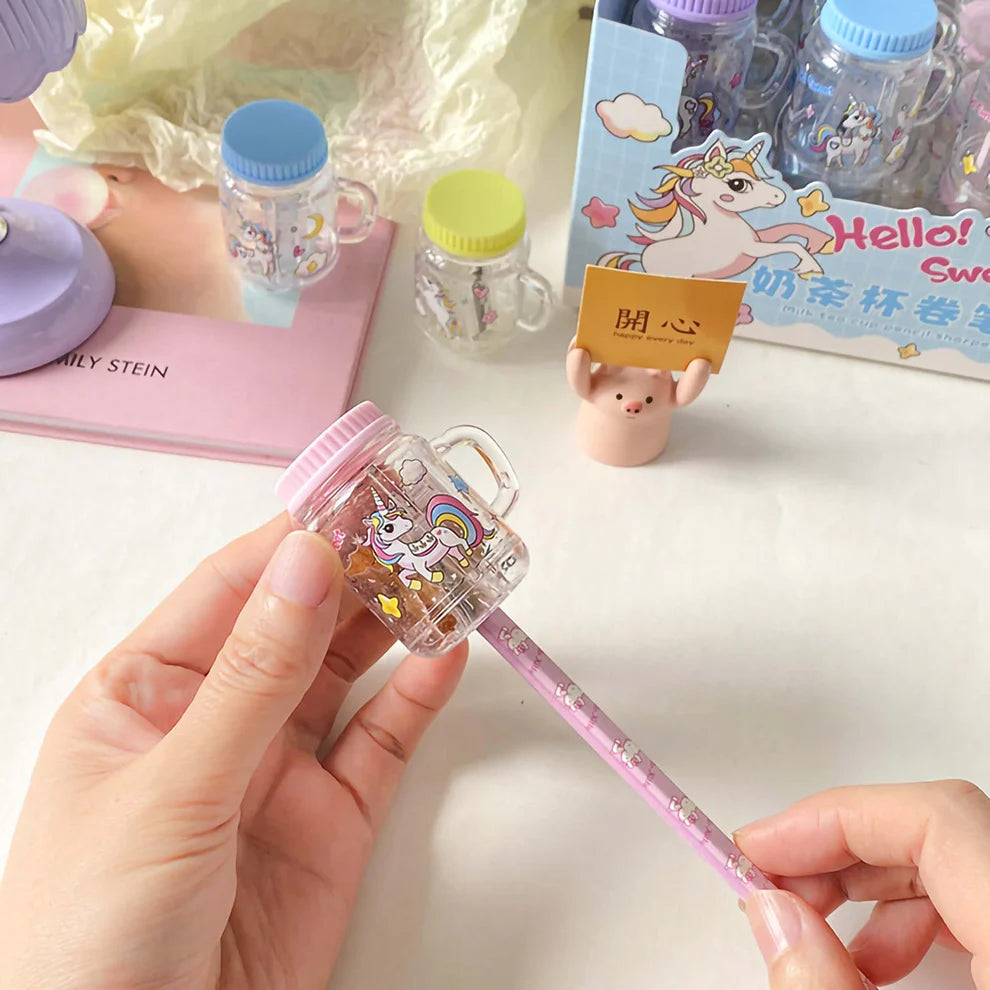 Cute Unicorn Jar Pencil Sharpener with Container
