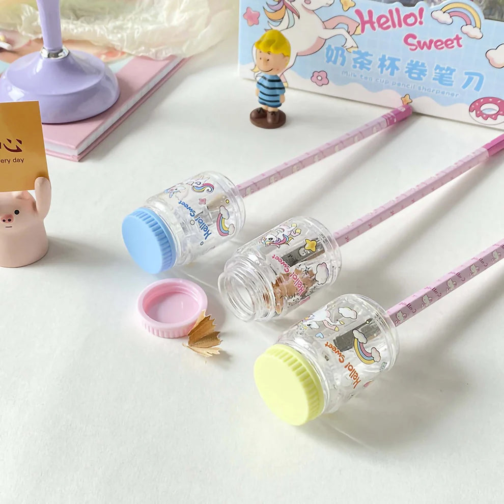 Cute Unicorn Jar Pencil Sharpener with Container