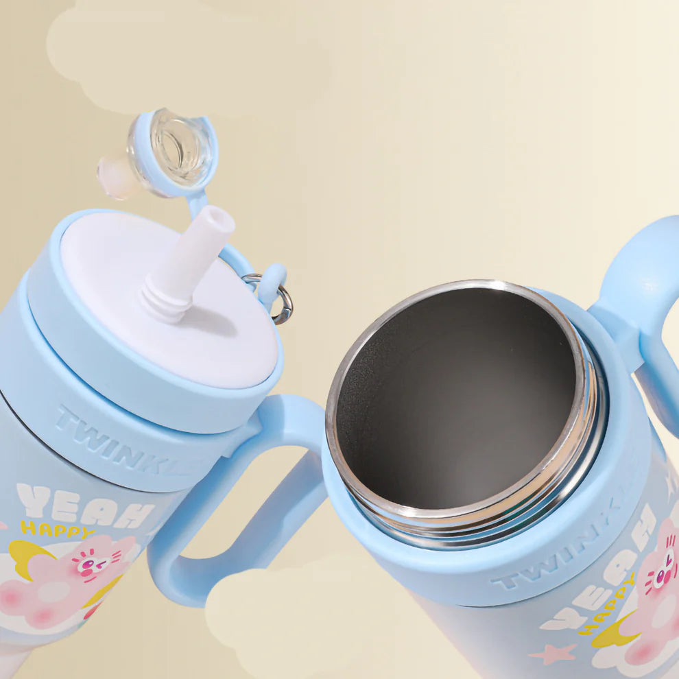 Cute Insulated Tumbler with Handle & Straw – 850ml