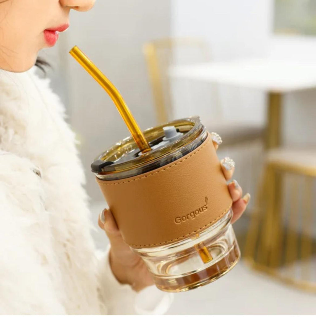 Mini vaccum sealed glass tumbler with glass straw