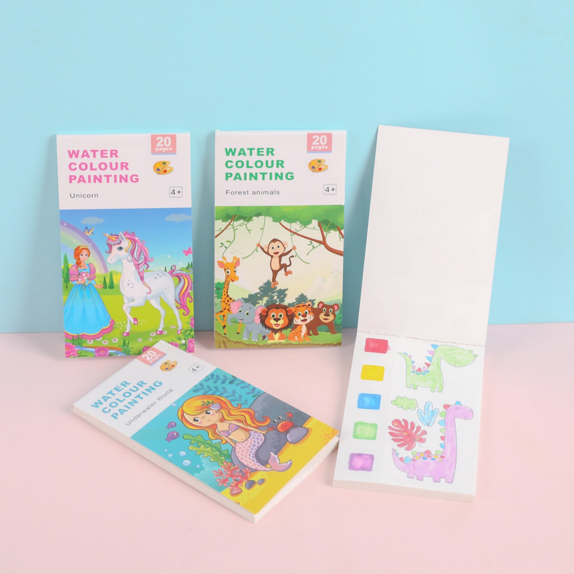 Mini watercolor painting book with brush