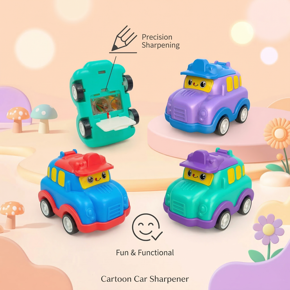 Pull back car shaped sharpner