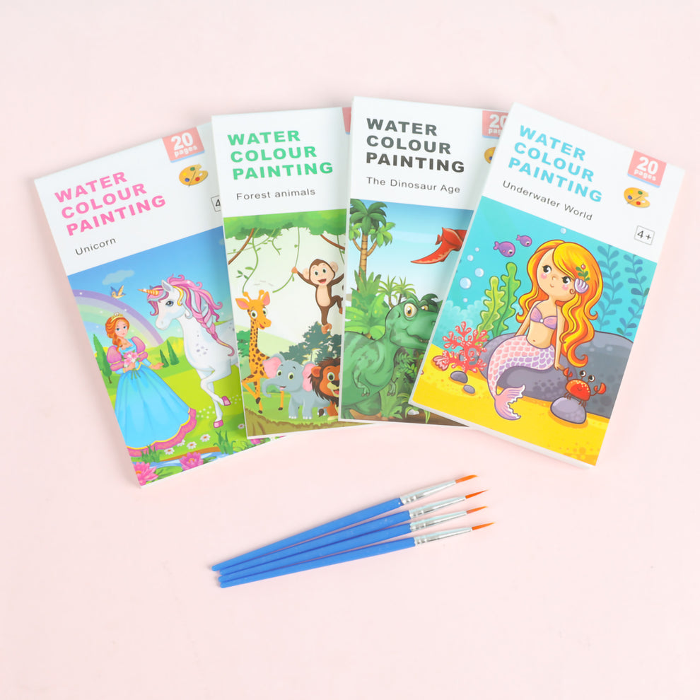 Mini watercolor painting book with brush