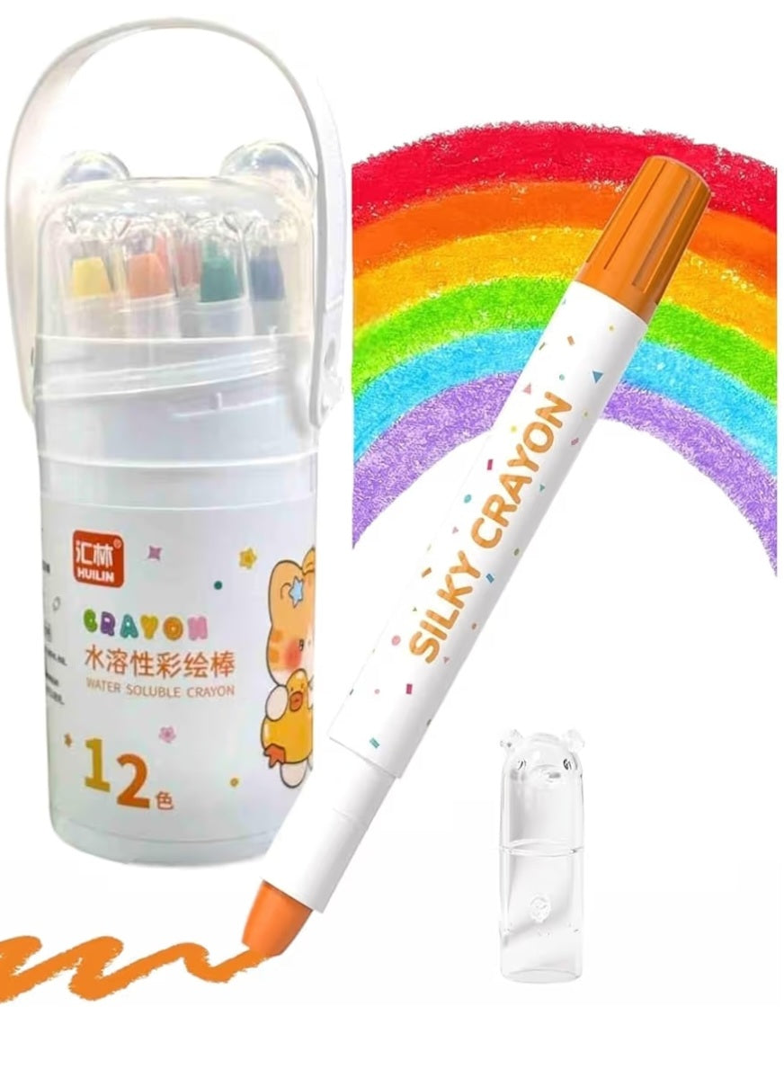 Silky Water-Soluble Crayons Set (12 Colors) – Mess-Free Fun for Kids!