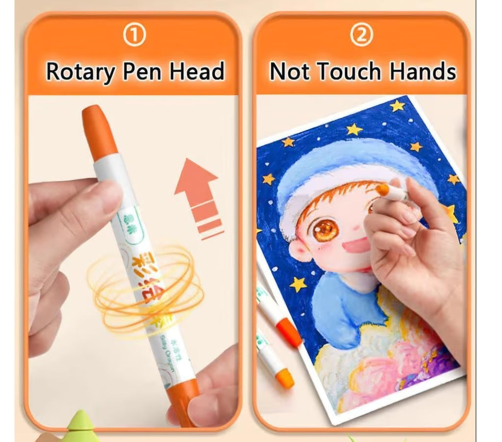 Silky Water-Soluble Crayons Set (12 Colors) – Mess-Free Fun for Kids!