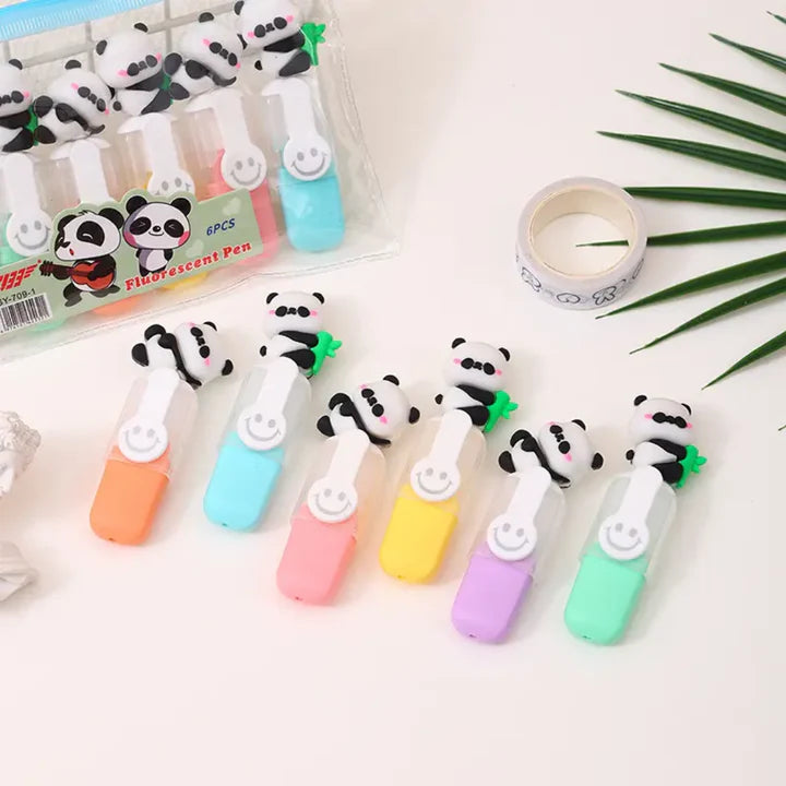 Panda Highlighter Set – Kawaii Fluorescent Marker Pens (6 Colors)