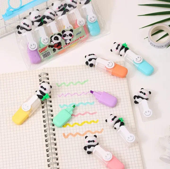 Panda Highlighter Set – Kawaii Fluorescent Marker Pens (6 Colors)