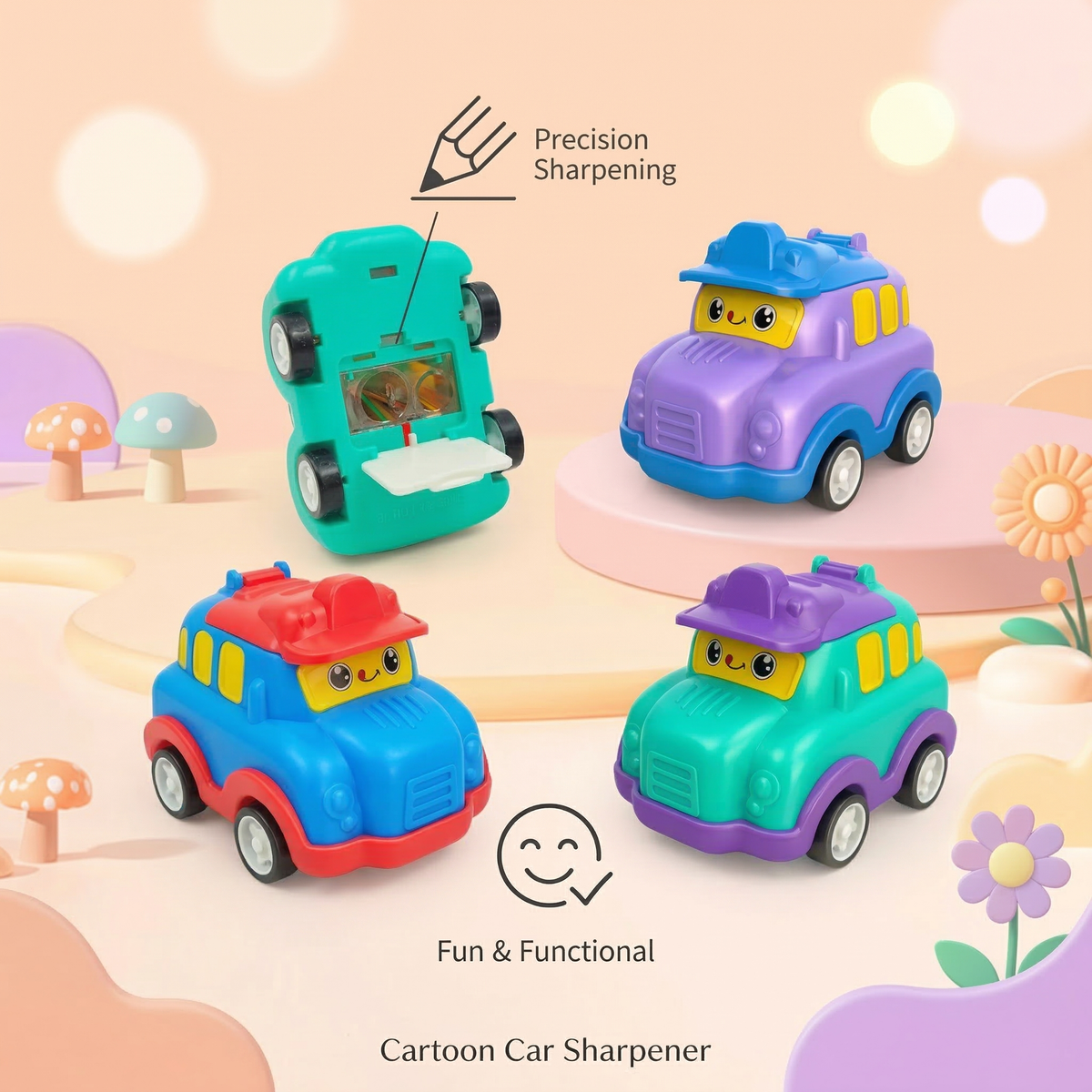 Cartoon Car Pencil Sharpener – Cute 4-Wheel Vehicle Design | Fun & Functional Desk Sharpener