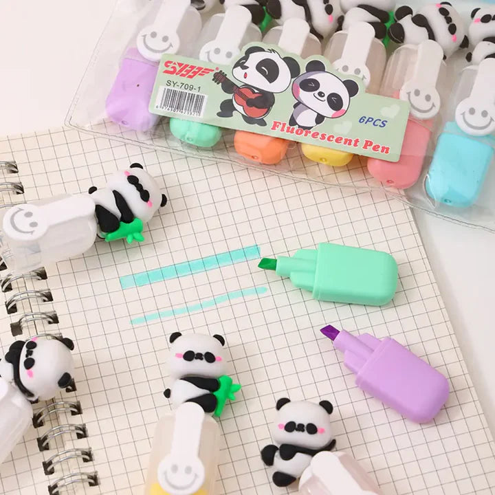 Panda Highlighter Set – Kawaii Fluorescent Marker Pens (6 Colors)